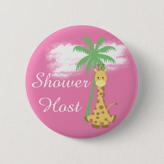 Roze babyshower gastvrouw giraffe badges ronde button 5,7 cm (Voorkant)