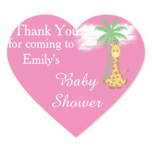 Roze babyshower giraffe bedankstickers