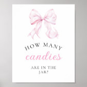 Roze babyshower Hoeveel strikken tafelbord Poster (Voorkant)