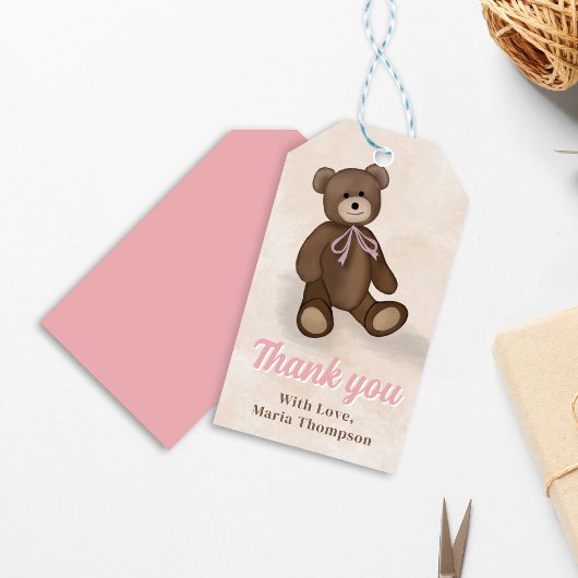 Roze babyshower Knuffel teddybeer op maat Cadeaulabel