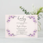 Roze babyshower met lavendelroos kaart (Staand voorkant)