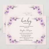 Roze babyshower met lavendelroos kaart (Voorkant / Achterkant)