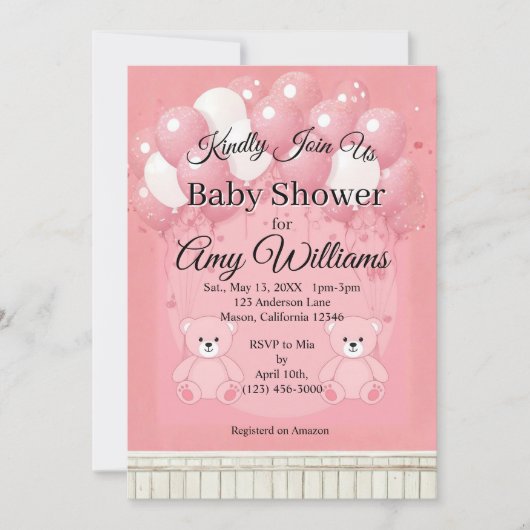 Roze babyshower uitnodiging (Voorkant)