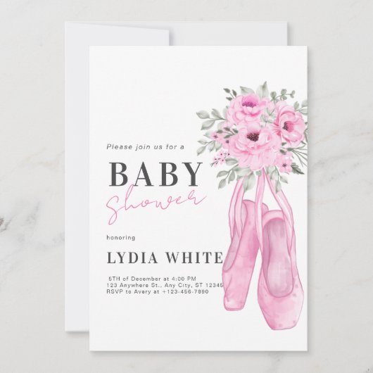 Roze babyshower uitnodiging Minimalistische babysh (Voorkant)
