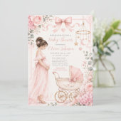 Roze babyshower viering kaart (Staand voorkant)