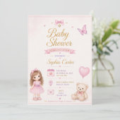 Roze babyshoweruitnodiging met knappe meisje save the date (Staand voorkant)