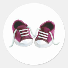 Roze babysneakers sticker, meisje baby shower labe ronde sticker