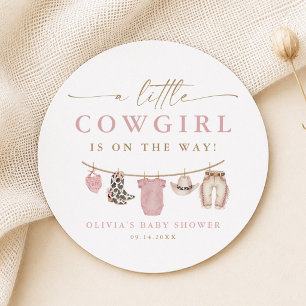 Roze babyspeelgoedlijn Little Cowgirl babyfeest Ronde Kartonnen Onderzetter