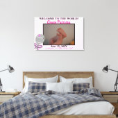 Roze babyspeeltje Ratel Geboorte Statistieken 91x6 Canvas Afdruk (Insitu (Slaapkamer))
