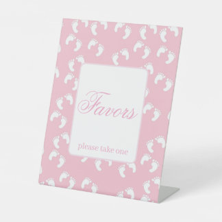 Roze Babyvoetafdrukken Baby Shower Favoren Reclamebord Met Voetstuk