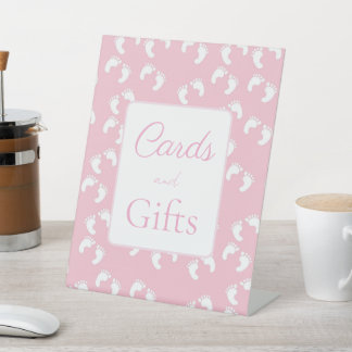 Roze Babyvoetafdrukken Baby Shower Reclamebord Met Voetstuk