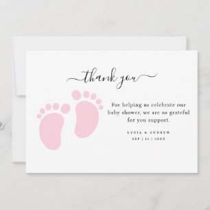 Roze babyvoetjes baby shower feestje, meisje baby  bedankkaart