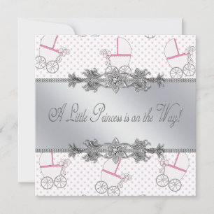 Roze Babywagen Baby Meisje Prinses Shower Kaart
