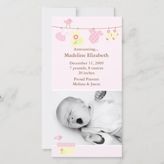 Roze babywas geboorteaankondiging aankondiging (Voorkant)