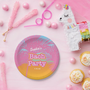 Roze Bach Party Palmbomen Papieren Bordje