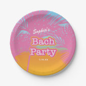 Roze Bach Party Palmbomen Papieren Bordje (Voorkant)