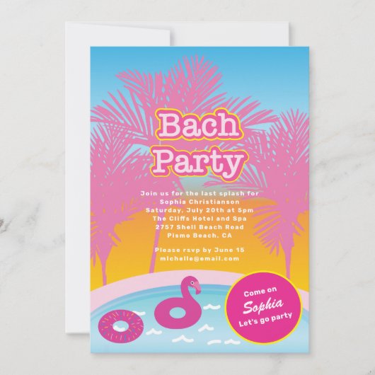 Roze Bach Party Uitnodiging (Voorkant)