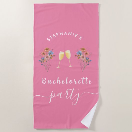 Roze Bachelorette Moderne Bloemen Cocktail Strandlaken (Voorkant)