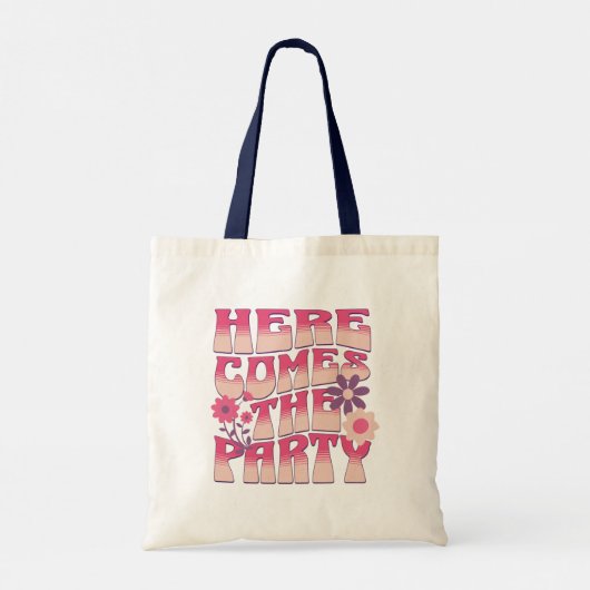 Roze Bachelorette Party Retro Groovy Bruid Squad Tote Bag (Achterkant)