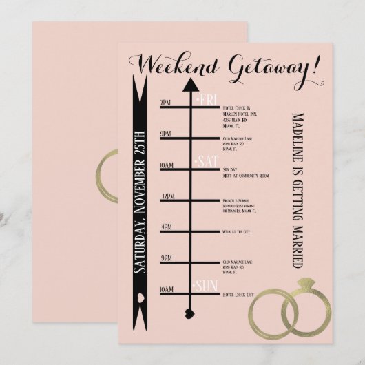 Roze Bachelorette Weekend Getaway Folie Ring Kaart (Voorkant / Achterkant)