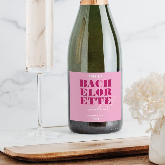 Roze Bachelorette-weekend in overdrive Sparkling Wijnetiket