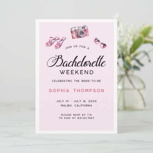 Roze Bachelorette Weekend Invitation Kaart (Staand voorkant)