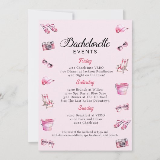 Roze Bachelorette Weekend Invitation Kaart (Achterkant)