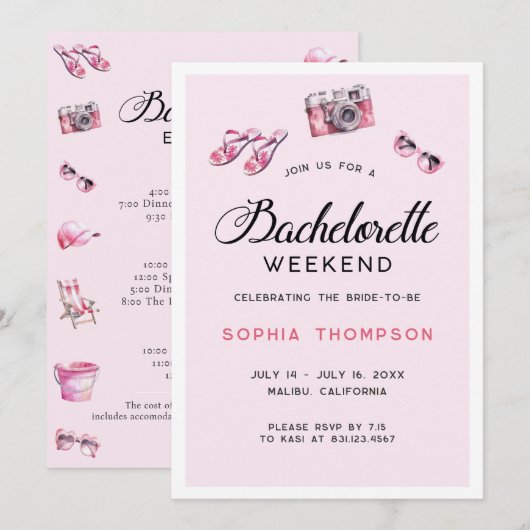 Roze Bachelorette Weekend Invitation Kaart (Voorkant / Achterkant)