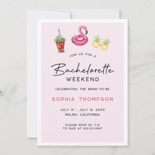Roze Bachelorette Weekend Palm Beach uitnodiging (Voorkant)