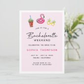Roze Bachelorette Weekend Palm Beach uitnodiging (Staand voorkant)