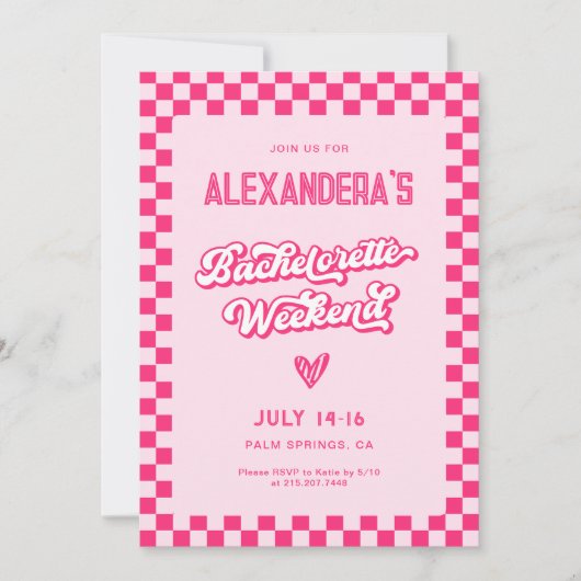 Roze Bachelorette Weekend Party Kaart (Voorkant)