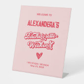 Roze Bachelorette Weekend Party Reclamebord Met Voetstuk (Voorkant)