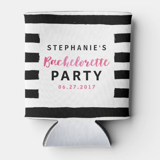 Roze bachelorette: zwart en wit blikjeskoeler (Voorkant)