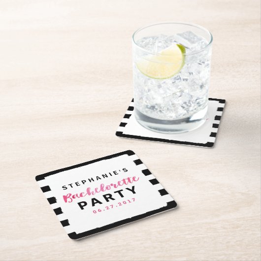 Roze bachelorette: zwart en wit kartonnen onderzetters (Insitu)