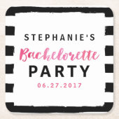 Roze bachelorette: zwart en wit kartonnen onderzetters (Voorkant)