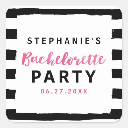 Roze bachelorette: zwart en wit vierkante sticker (Voorkant)
