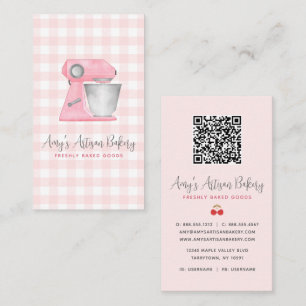 Roze Backmixer Gingham Patroon QR Code Visitekaartje