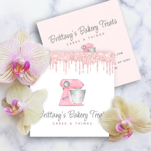Roze Backmixer Glitterdruppels Pastry Chef Vierkante Visitekaartje