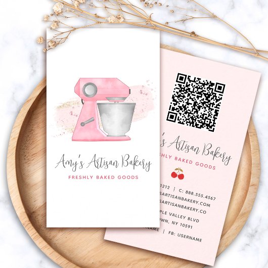 Roze Backmixer Logo QR Code Gebak Chef Visitekaartje