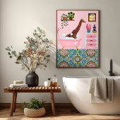 Roze badende Giraffe Wall Art Print Perfect Poster