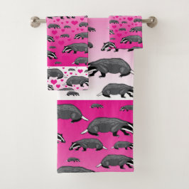 Roze badger hartkledienset bad handdoek