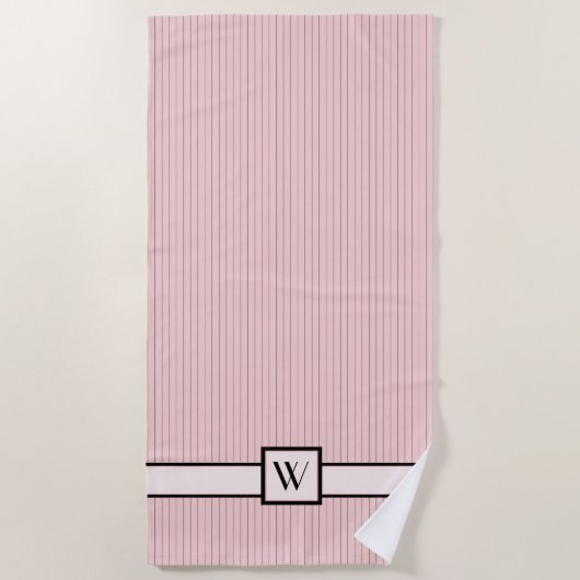 Roze badhanddoek met zwarte strepen (Voorkant)