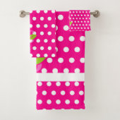 Roze badhanddoekset met polka-stip logo bad handdoek (Insitu)