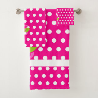 Roze badhanddoekset met polka-stip logo bad handdoek