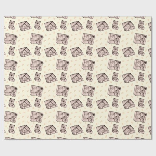 Roze  bagage en rozenknoppen cadeaupapier (Vlak)