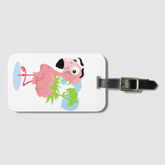 Roze Bagagelabel Flamingo (Voorkant (horizontaal))