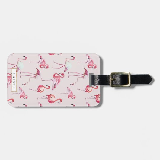 Roze Bagagelabel Flamingo (Voorkant horizontaal)