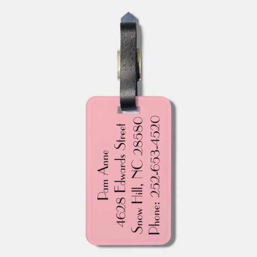 Roze Bagagelabel van de Rozenwieg (Achterkant verticaal)