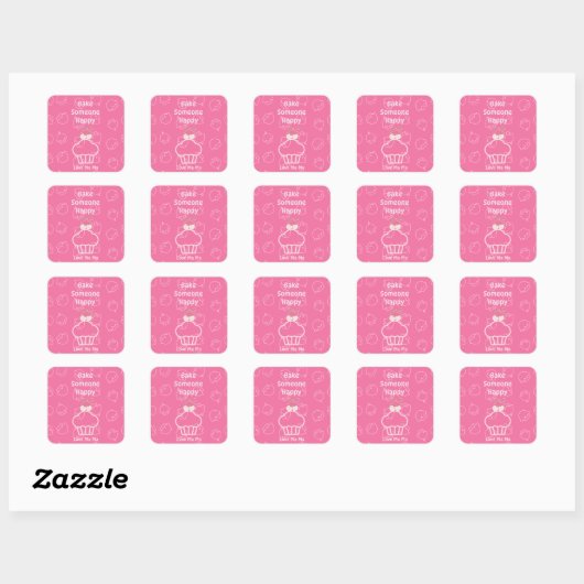 Roze bak iemand blij vierkante sticker (Vel)