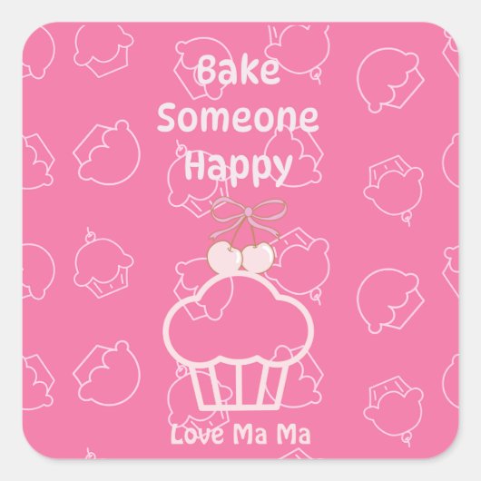 Roze bak iemand blij vierkante sticker (Voorkant)